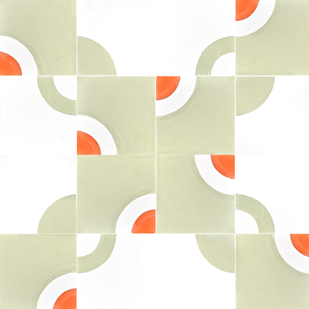 Drunkard's Path No. 1 - Light Green and Orange