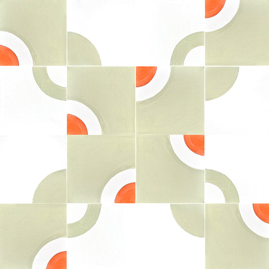 Drunkard's Path No. 1 - Light Green and Orange