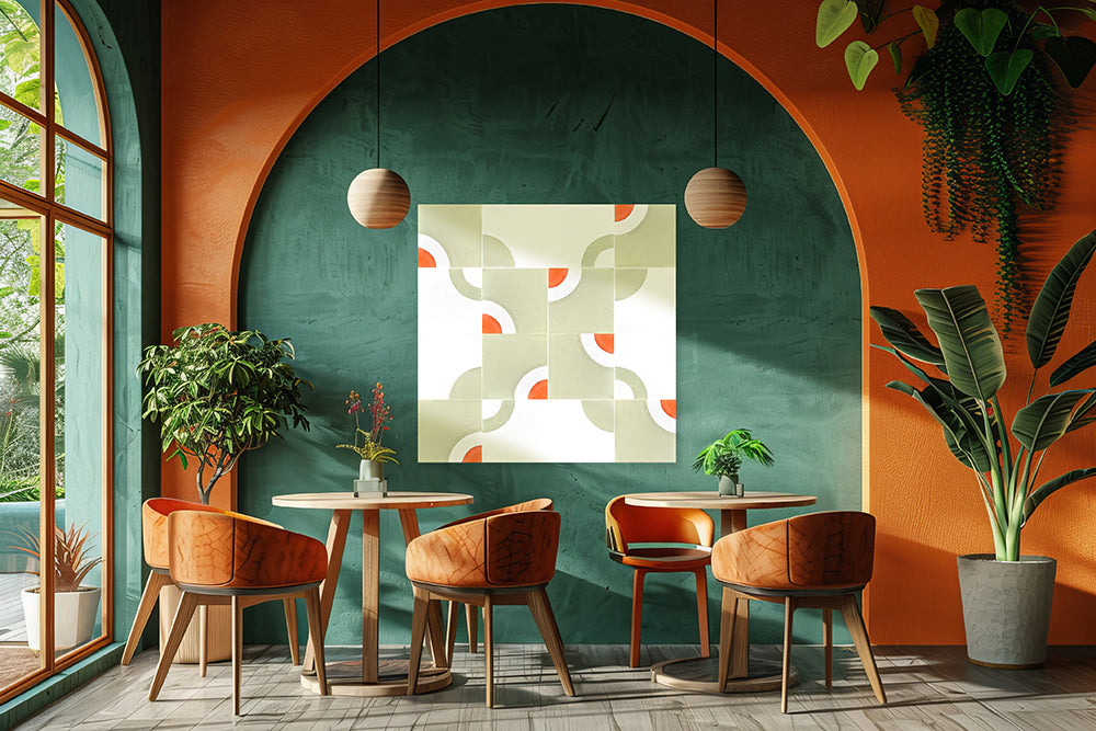 Drunkard's Path No. 1 - Light Green and Orange