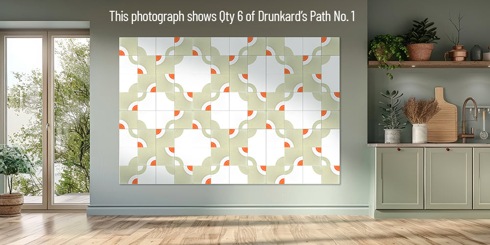 Drunkard's Path No. 1 - Light Green and Orange